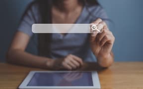 Businesswoman using phone searching Browsing Internet Data Information.Networking Concept