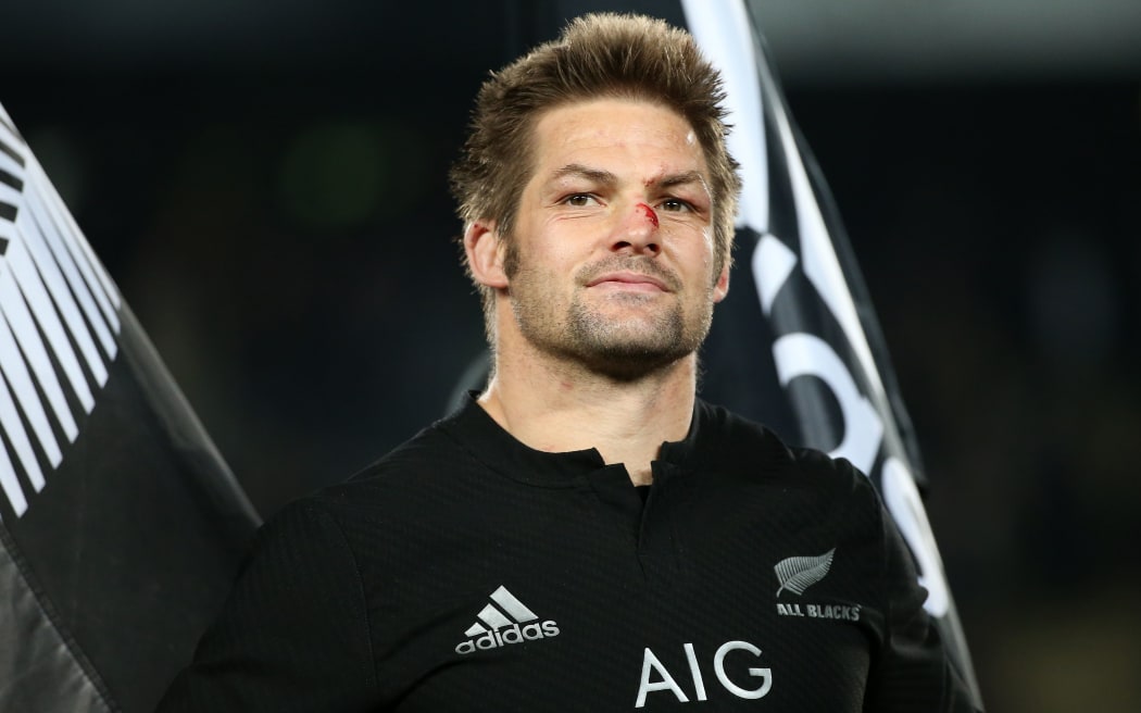 Richie McCaw celebrates his team's win during the Bledisloe Cup rugby union match between the Australian Wallabies and New Zealand All Blacks in Auckland on August 15, 2015. FIONA GOODALL