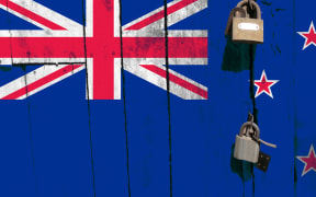 New zealand flag is on texture. Template. Coronavirus pandemic. Countries are closed. Locks.
