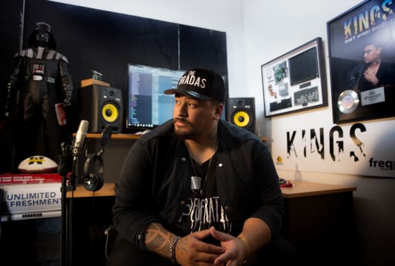 Musician Kings (aka Kingdon Te Itinga Chapple-Wilson) at his studio in at Northcote's Awataha Marae in Auckland.