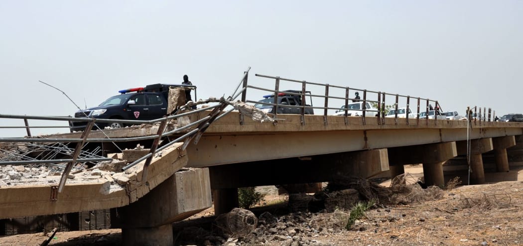 A border bridge connecting Nigeria and Cameroon which was destroyed by Boko Haram on 5 May at Ngala in Borno State in northeastern Nigeria.