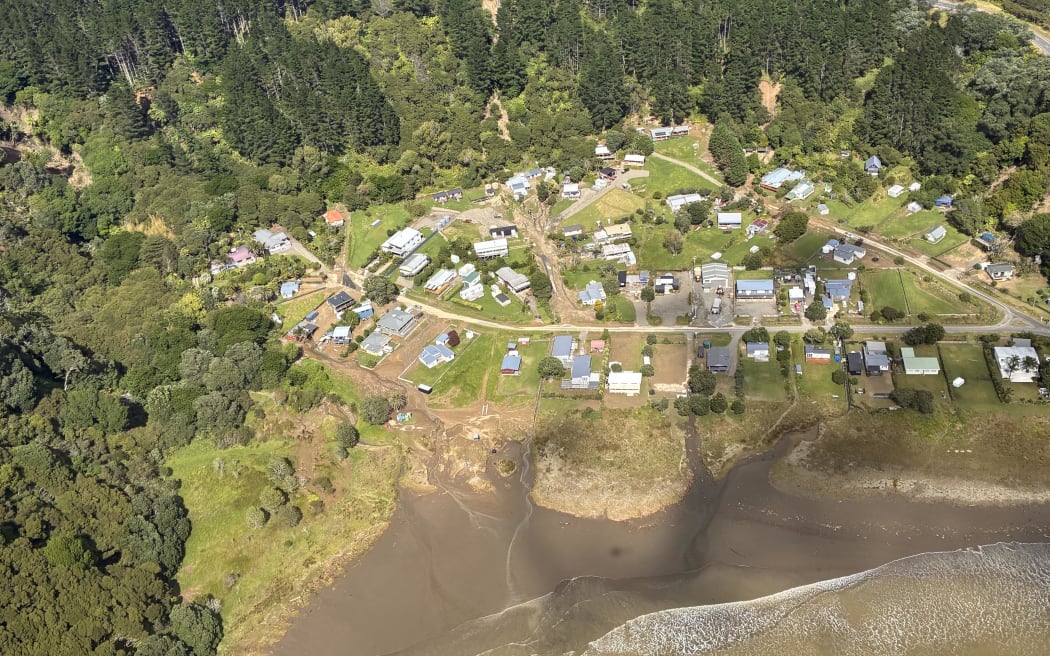 Aerial view of Onepoto, one of the areas where evacuations are underway.