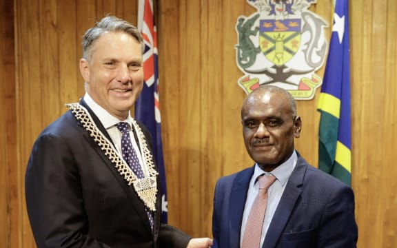 Australian Deputy Prime Minister Richard Marles met with Solomon Islands Prime Minister Jeremiah Manele on 21 May 2024 (Facebook/AustralianSolomonIslands)