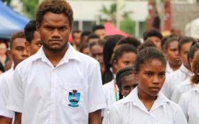 Students during the farewell RAMSI parade.