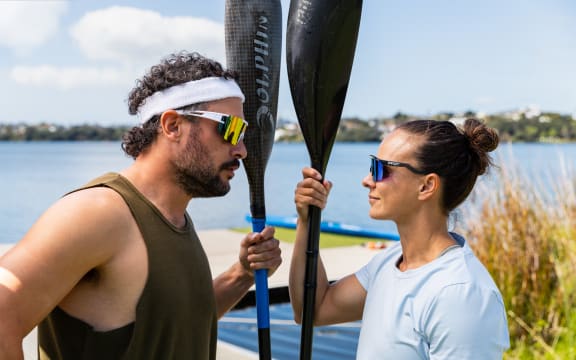 Jordan Watson with Dame Lisa Carrington.