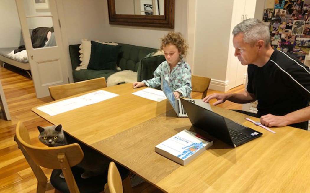 Guyon Espiner works from home during the Covid-19 lockdown