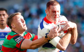 Rocco Berry with a head cut. South Sydney Rabbitohs v One NZ Warriors.