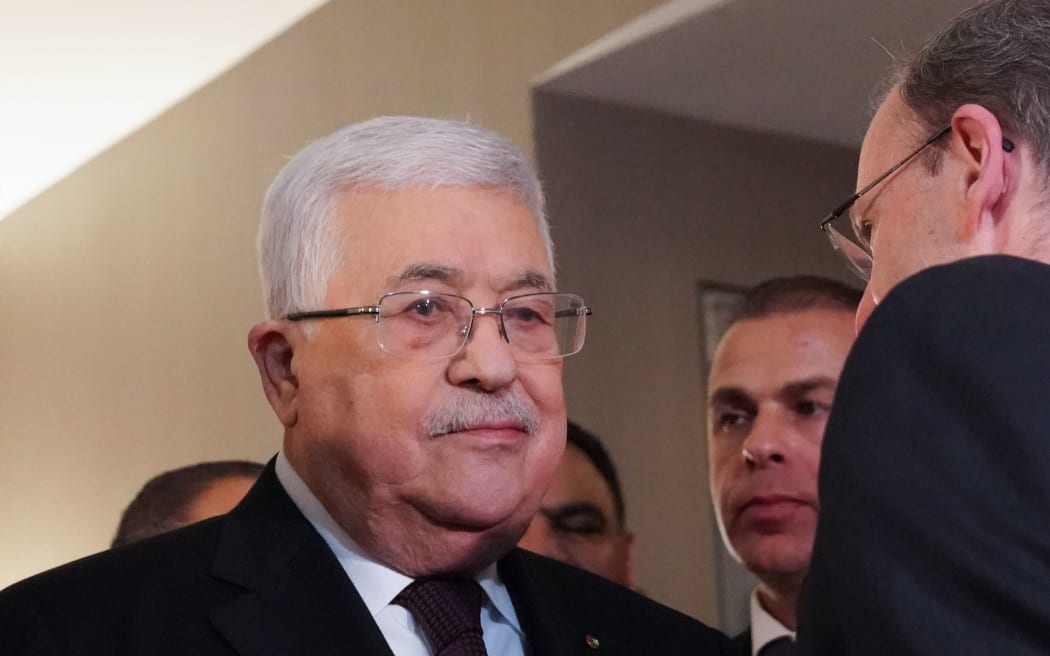 Palestinian president Mahmud Abbas looks on following a briefing on President Donald Trump's Mideast plan on February 11, 2020 in New York. -