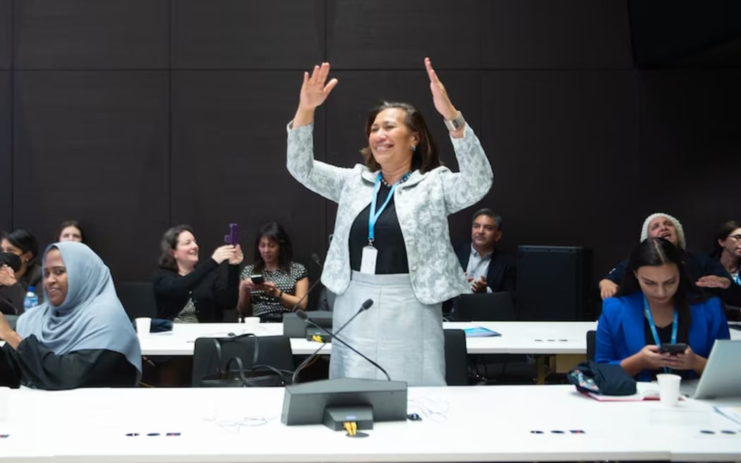 WHO Chief Nursing Officer Dr Amelia Latu Afuhaamango Tuipulotu at the closing ceremony ot the Fifth Global Forum on Human Resources for Health 2023, 5 April 2023.
