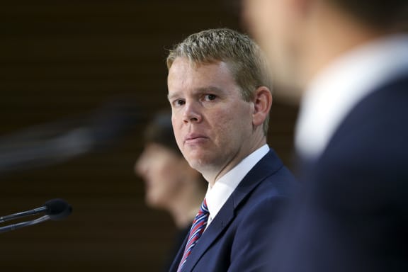 Education Minister Chris Hipkins looks on during a press conference at Parliament on 21 April  2020 in Wellington, New Zealand.