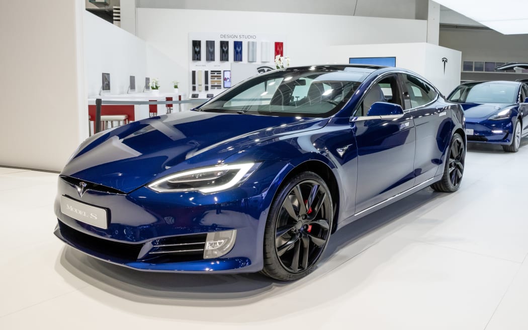 Tesla Model X electric car showcased at the 97th Brussels Motor Show 2019 Autosalon.