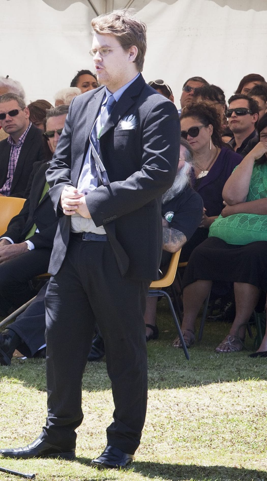 A picture of Jack McDonald speaking at Rātana earlier this year