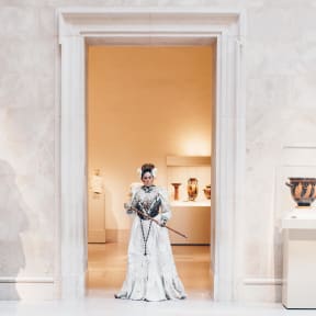 Rosanna Raymond as Back Hand Maiden in the Greek and Roman galleries, The Metropolitan Museum of Art, New York.