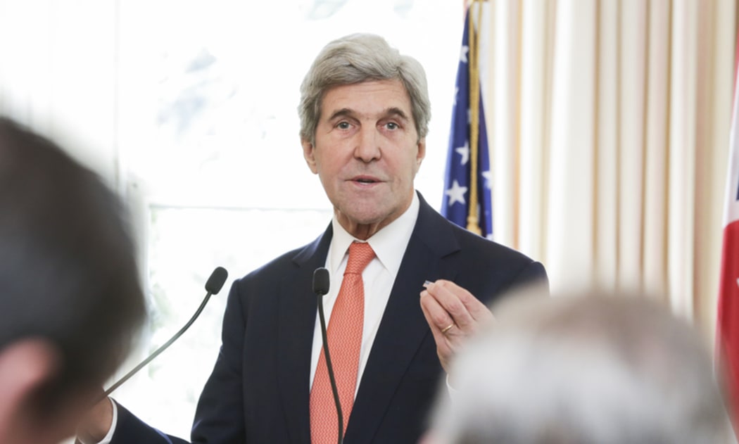 John Kerry visited Wellington for talk with Prime Minister John Key and commemorate those lost in Wars. John Kerry speaks at Premier House.