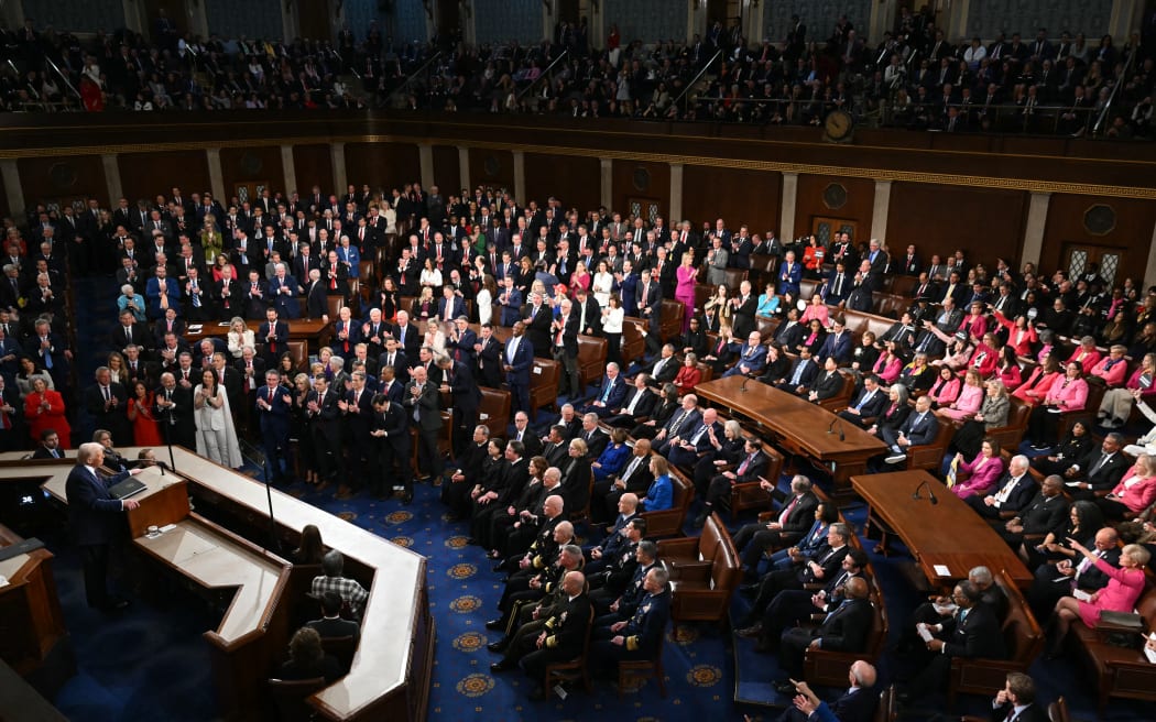 US President Donald Trump speaks during an address to a joint session of Congress in the House Chamber of the US Capitol in Washington, DC, on March 4, 2025. (Photo by SAUL LOEB / AFP)