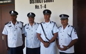 Fuiavailili Egon Keil, second from right, after he was sworn in in March 2015