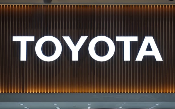 A photo shows the Toyota logo at the Beijing International Automotive Exhibition 2026 in Beijing, China, on April 24, 2026. The Beijing Motor Show is one of the world's largest auto exhibitions, held biennially alongside the Shanghai Motor Show. Automotive companies from 21 countries and regions participated, aiming to capture the world's largest automotive market. A total of 1,451 vehicles were on display, including 181 new models and 71 concept cars. ( The Yomiuri Shimbun ) (Photo by Ryohei Moriya / The Yomiuri Shimbun via AFP)