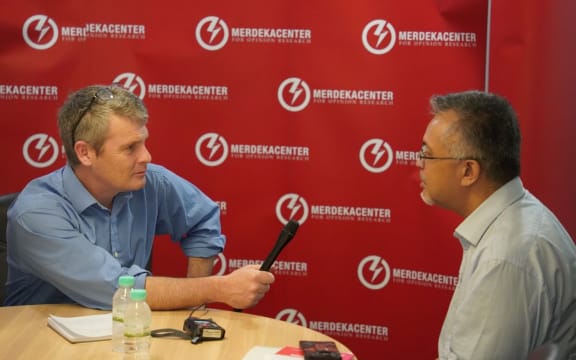 Ibrahim 'Ben' Suffian talking to Mediawatch's Colin Peacock at the Merdeka Center in Malaysia.