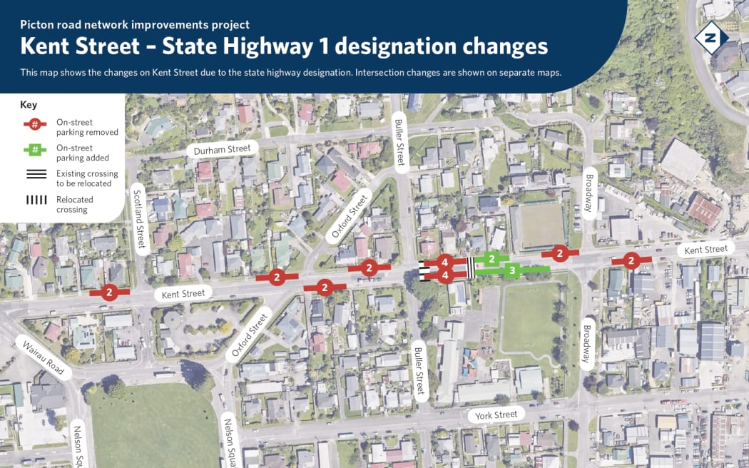 A map of the proposed relocation of SH1 through Picton.