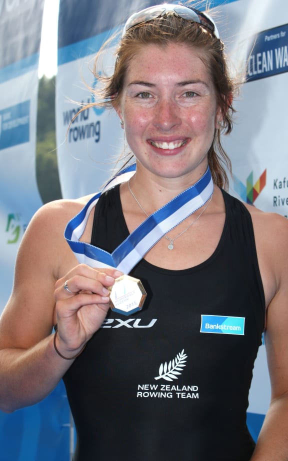Lightweight single sculler Zoe McBride with the silver medal she has won in Lucerne.