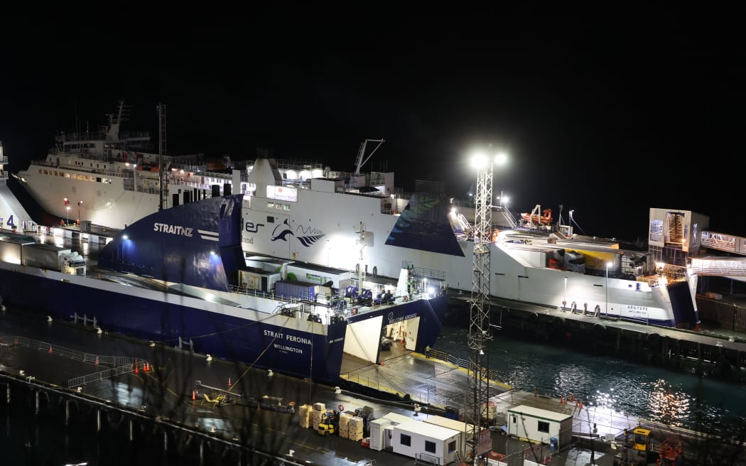 The Aratere ferry in the final stages of docking in Picton.