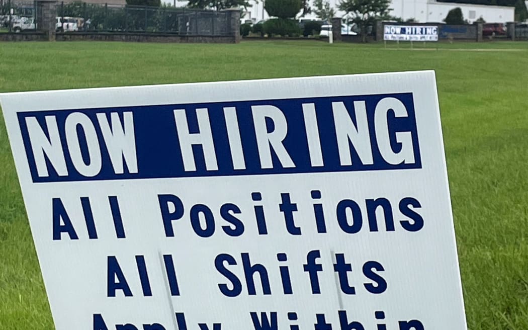 A sign advertising jobs stands near the SMART Alabama, LLC auto parts plant and Hyundai Motor Co. subsidiary, in Luverne, Alabama U.S. July 14, 2022