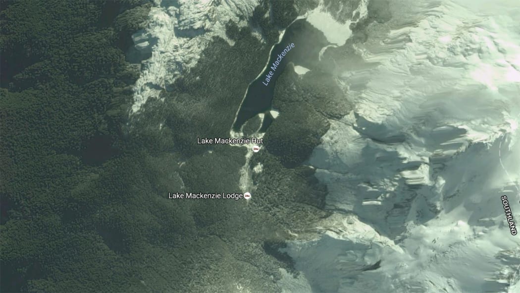 Google earth Lake MacKenzie, Mackenzie Hut and MacKenzie Lodge