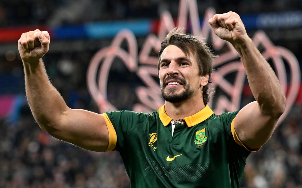 Eben Etzebeth of South Africa celebrates.