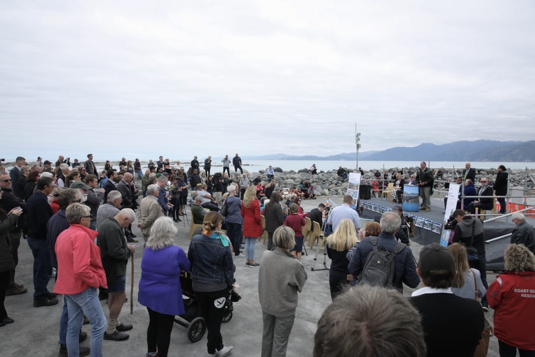 Kaikōura's residents have turned out in force for the official opening of the tourist town's quake-damaged harbour in South Bay.