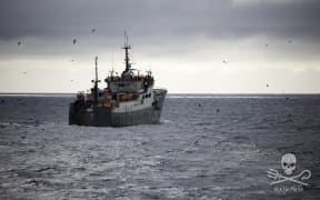 The 'Thunder', which Sea Shepherd claims is illegally fishing in the Southern Ocean.