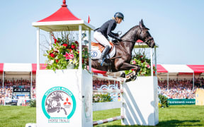 Jonelle Price and Classic Moet in action during the showjumping.