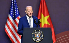 US President Joe Biden holds a press conference in Hanoi on September 10, 2023, on the first day of a visit in Vietnam. Biden travels to Vietnam to deepen cooperation between the two nations, in the face of China's growing ambitions in the region. (Photo by NHAC NGUYEN / AFP)