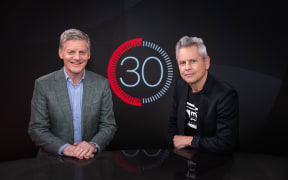 Former PM Sir Bill English speaks in studio to Guyon Espiner for '30 with Guyon Espiner'