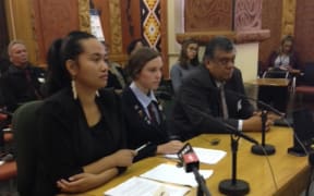 Waimarama Anderson, Leah Bell and iwi supporter Rahui Papa.