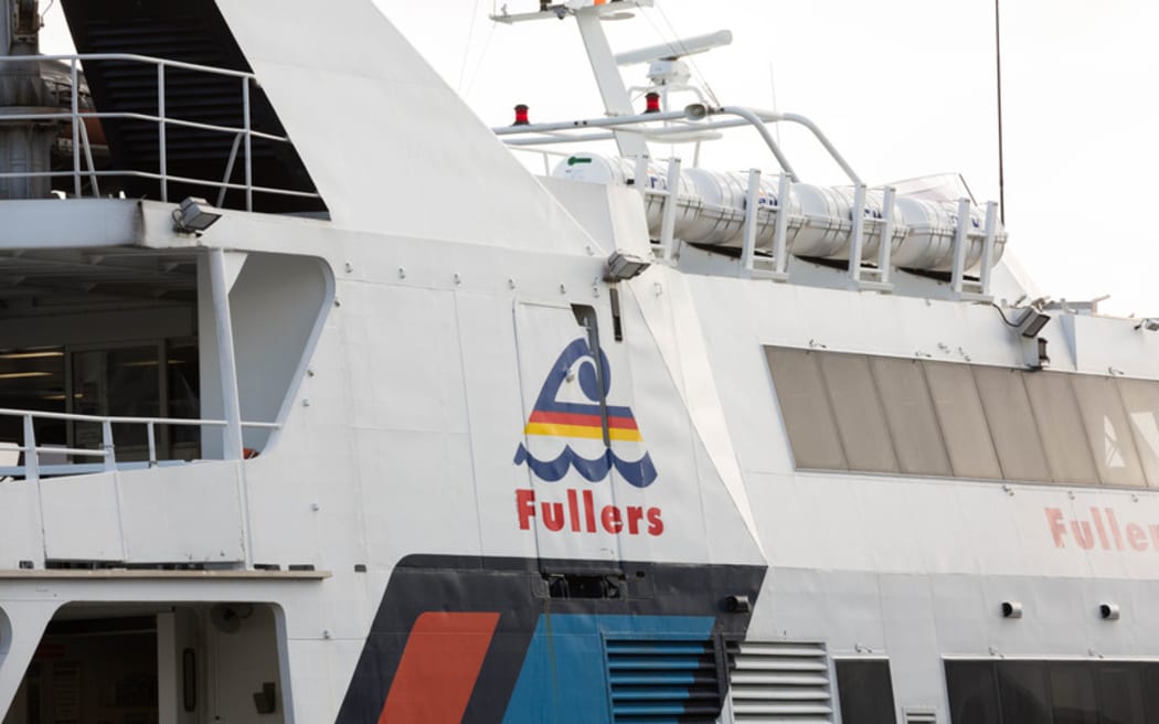 A Fullers ferry docked at the Auckland Ferry Terminal before leaving for Waiheke