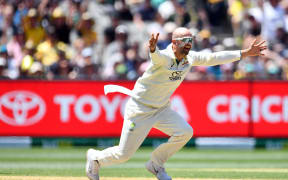 Australia's Nathan Lyon appeals for an LBW during the second Test match against Pakistan in Melbourne.
