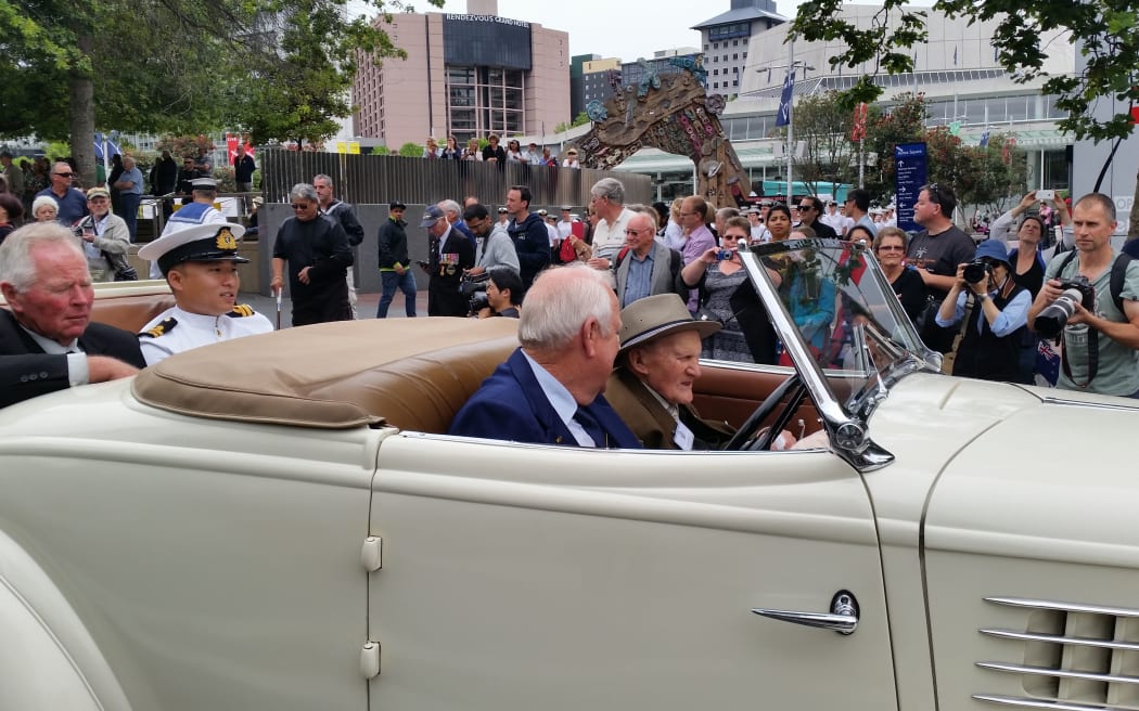 Veterans of the Battle of the River Plate were among those gathered for today's parade in Auckland.