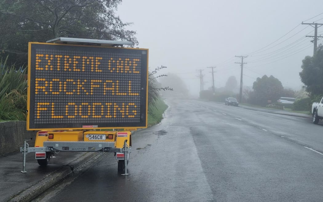 A sign on Highcliff Road towards the Otago Peninsula warning drivers to take extreme care.
