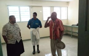 Tui Namosi Ratu Suliano Matanitobua, left, and Opposition Leader Sitiveni Rabuka, right, visit the Navua hospital.