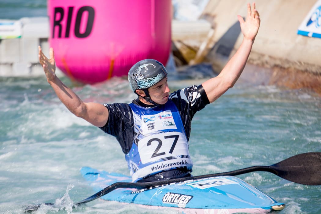 Mike Dawson on his way to 28th in the semifinals of the canoe slalom world championships in London, 2015.
