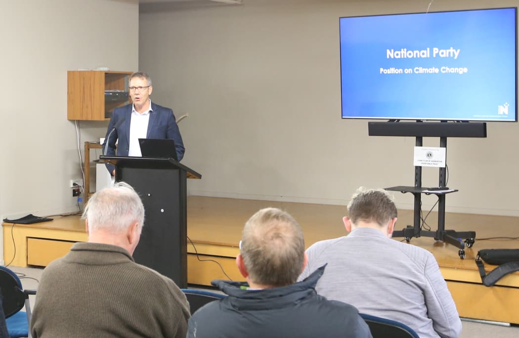 Stuart Smith addresses onlookers in Ashburton earlier this week.