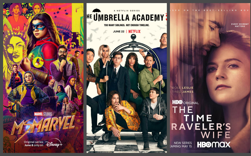 Movie posters: Ms Marvel, Umbrella Academy, The Time Traveler's Wife