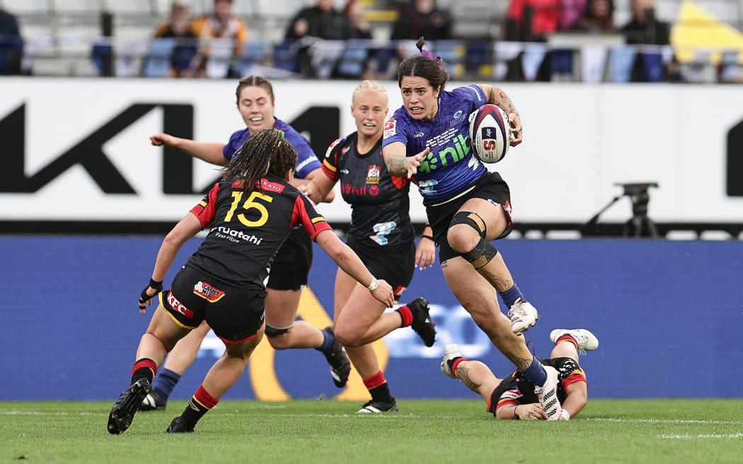 Katelyn Vahaakolo of the Blues during the Super Rugby Aupiki Final rugby match between the Blues and the Chiefs Manawa at Eden Park in Auckland, New Zealand on Saturday, April 13, 2024. Photo: David Rowland / www.photosport.nz