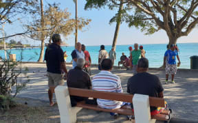 Petanque game along Anse Vata in Noumea