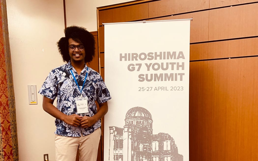 Tamatoa Tepuhiarii at the Hiroshima G7 Youth Summit 2023.