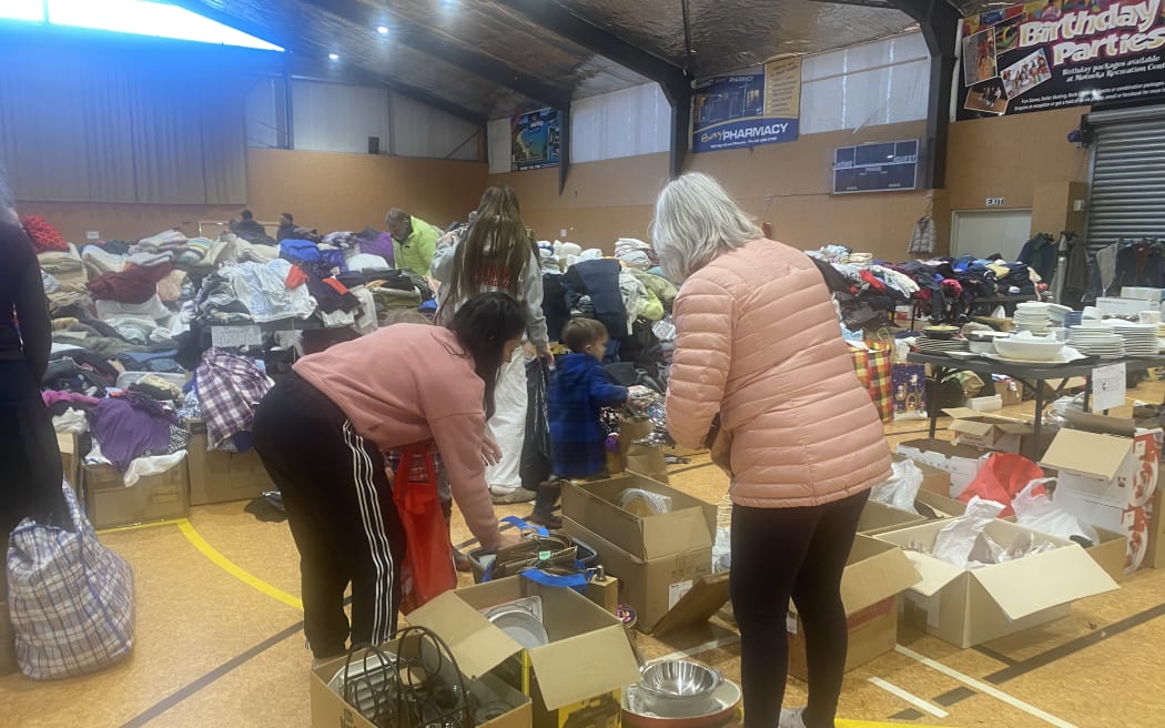 Donated goods at the Motueka Recreation Centre.