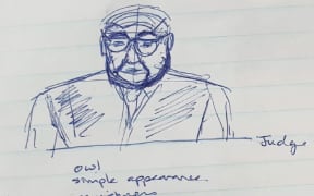 Sketch of judge drawn during the trial of Peter Ellis