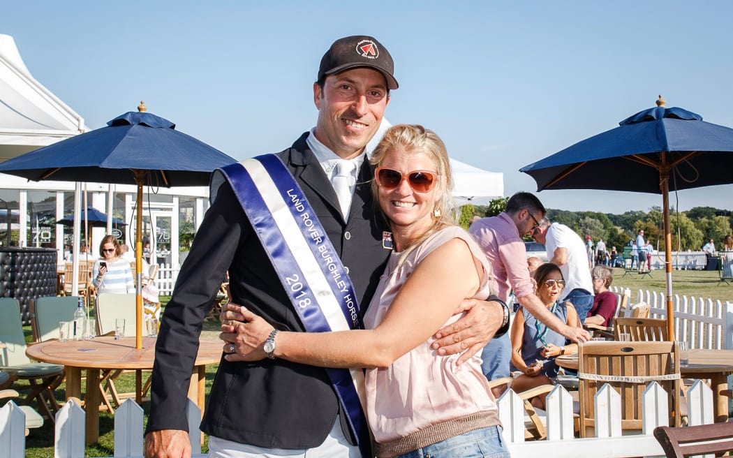 Husband and Wife Magic - Jonelle Price celebrates with NZL-Tim Price and Ringwood Sky Boy take the Title for the 2018 Burghley Horse Trials.