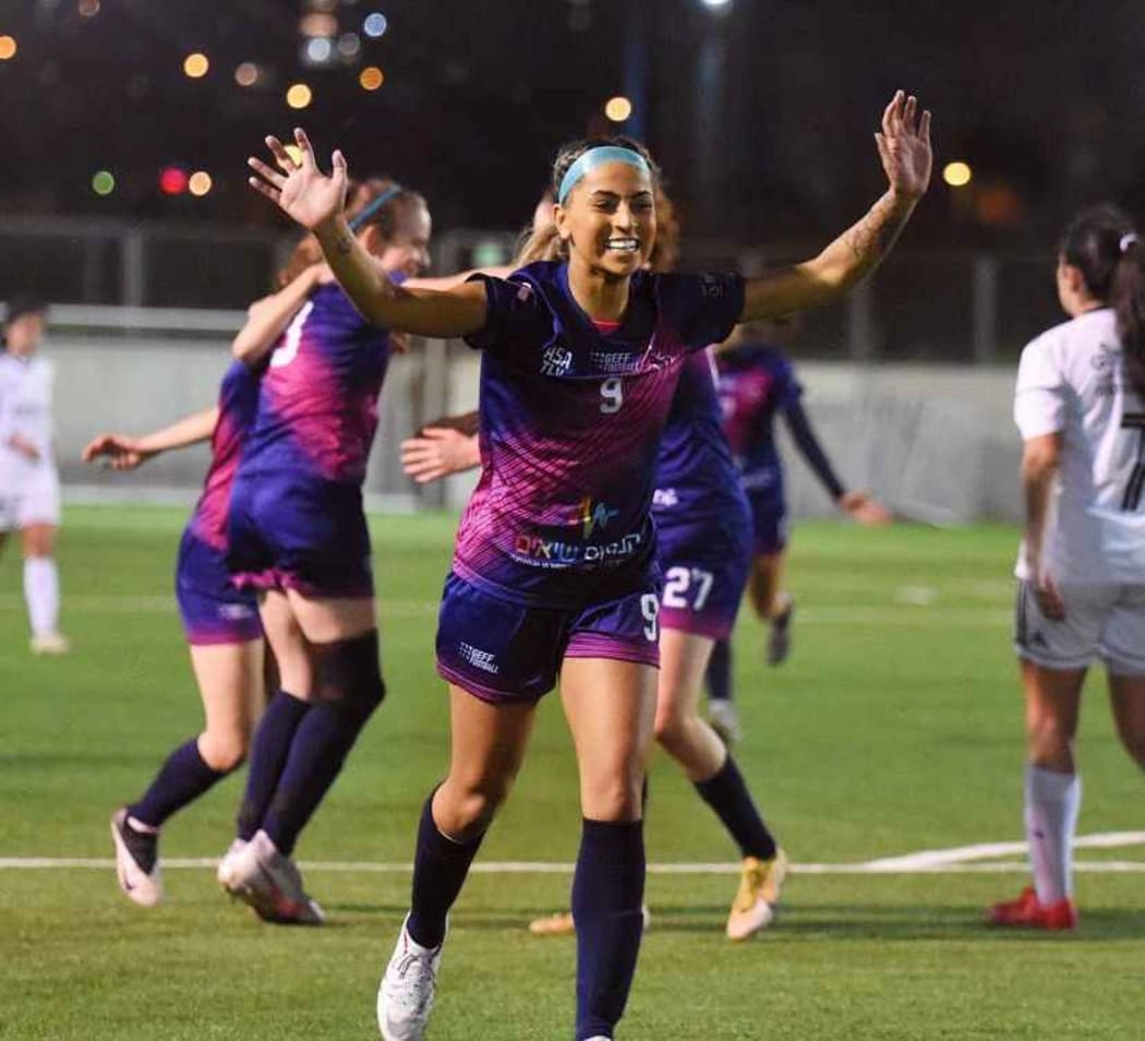 Trina Davis celebrates her first ever professional goal for ASA Tel Aviv.