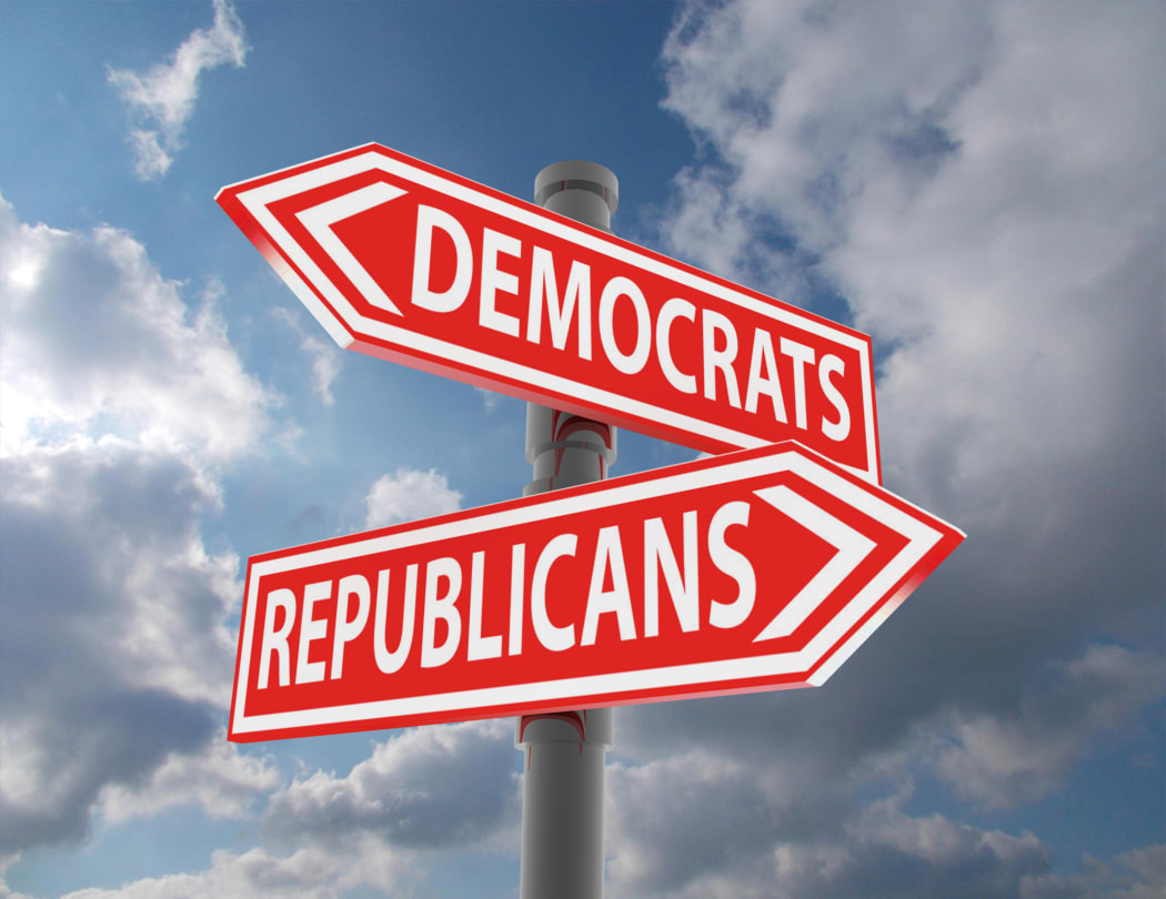 two road signs - democrats or republicans choice